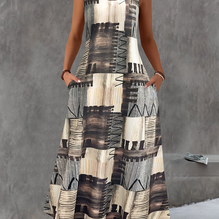 Women's Plus Size Color Block Midi Dress with Pockets