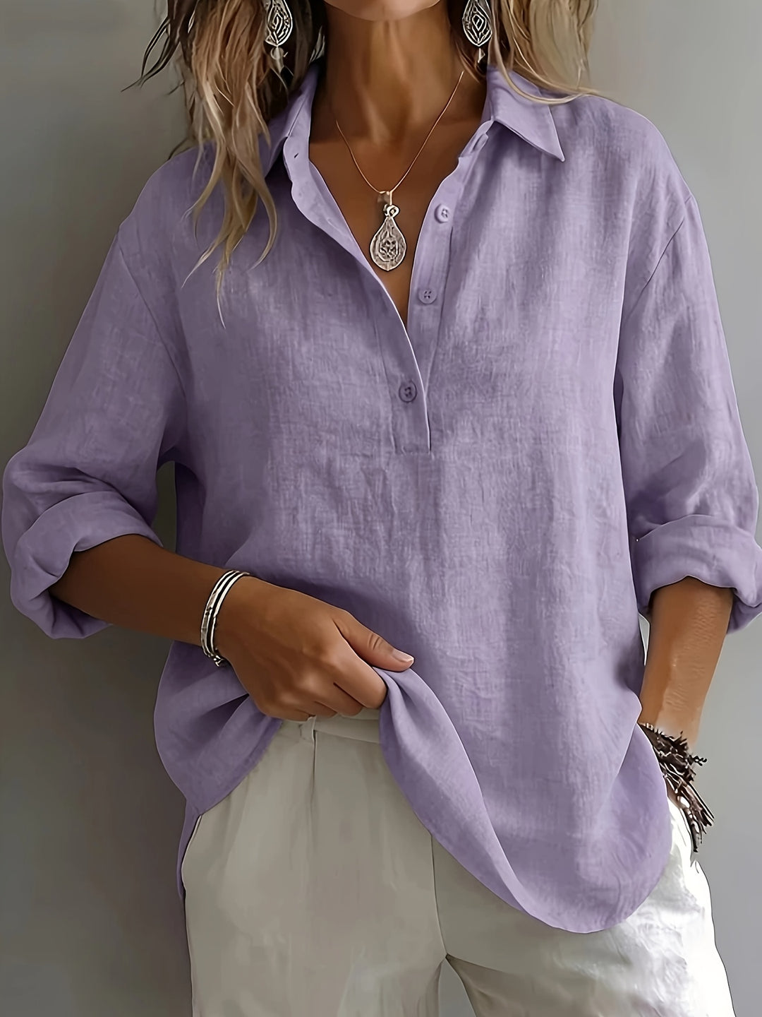 Bea | Loose Long Sleeve Button-Up Blouse