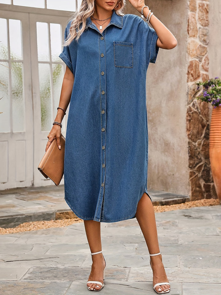 Plus Size Casual Button-Front Denim Dress