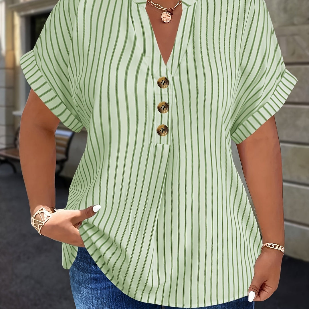Hilda |  Striped Blouse Button Detail