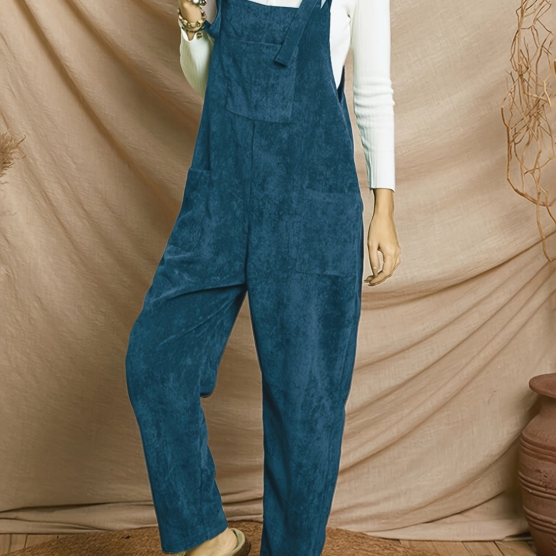 Women'S Loose-Fit Corduroy Overalls with Multiple Pockets