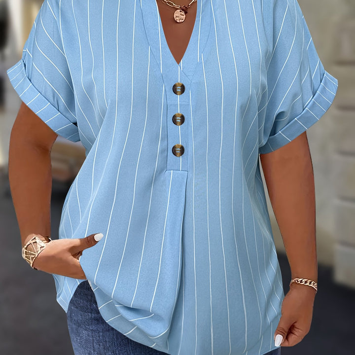 Hilda |  Striped Blouse Button Detail