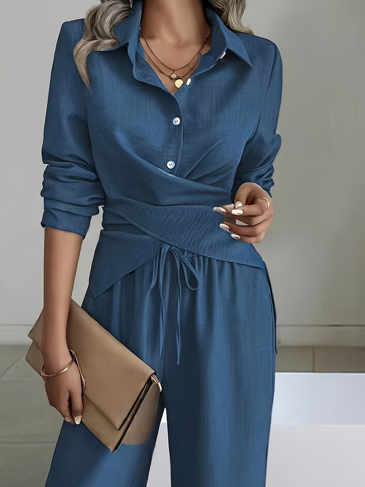 Elegant Easy Short Hem Top And Wide-Leg Pants Set