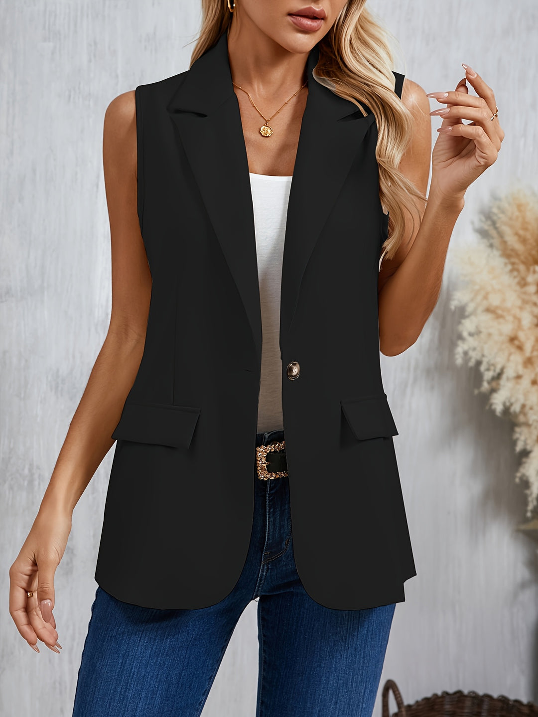 Women's Sleeveless Blazer Vest - Pink Tailored Fit