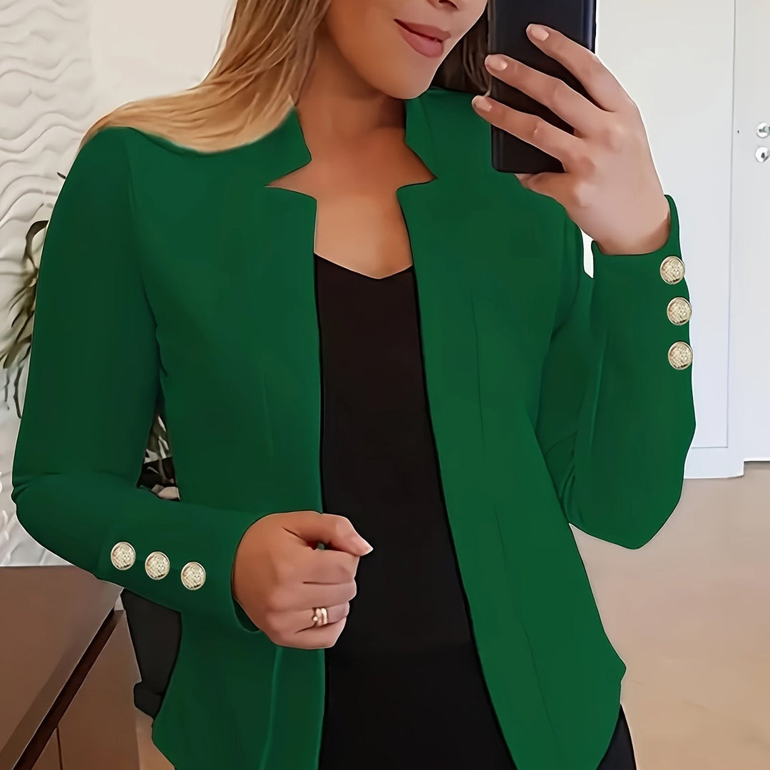 Solid Open Front Blazer - Long Sleeve Office Wear