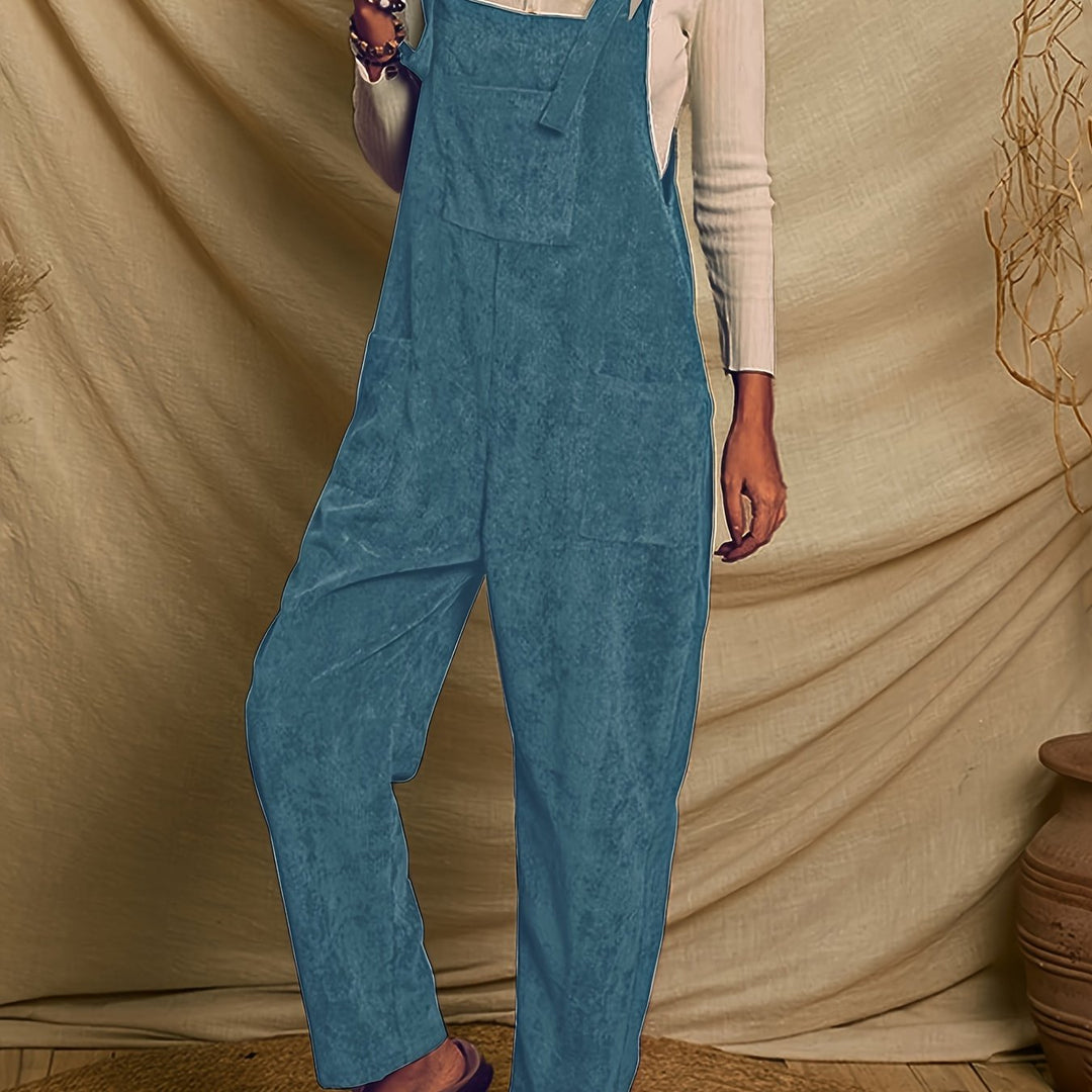 Women'S Loose-Fit Corduroy Overalls with Multiple Pockets