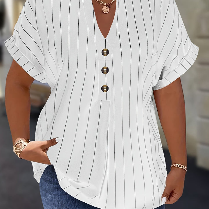 Hilda |  Striped Blouse Button Detail