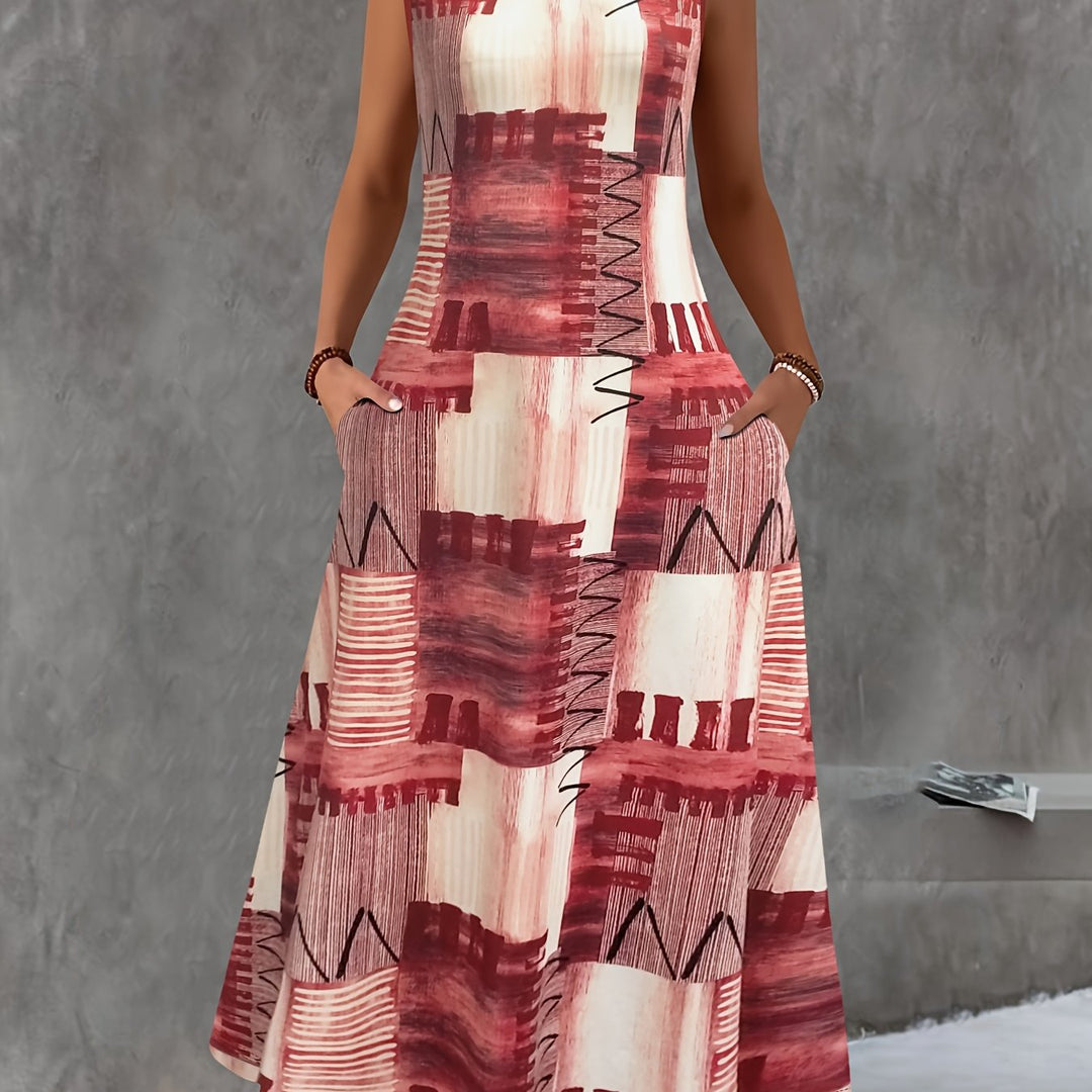 Women's Plus Size Color Block Midi Dress with Pockets
