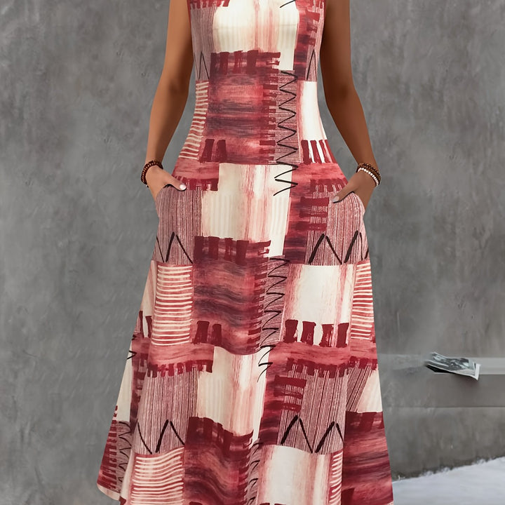 Women's Plus Size Color Block Midi Dress with Pockets