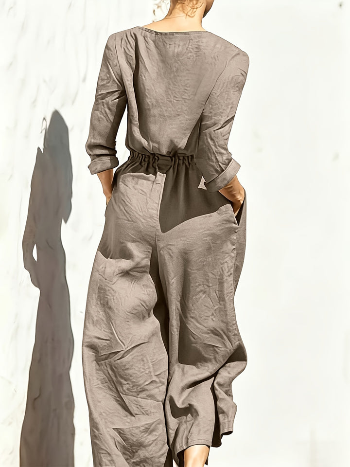 Women's Casual Button Detail Pocket Jumpsuit