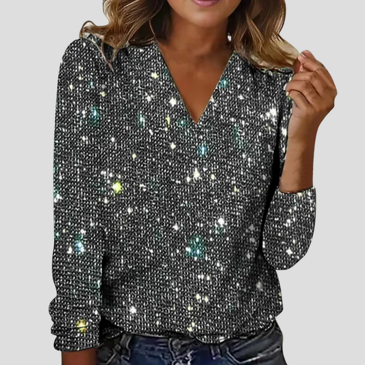 Elegant V-neck glitter blouse