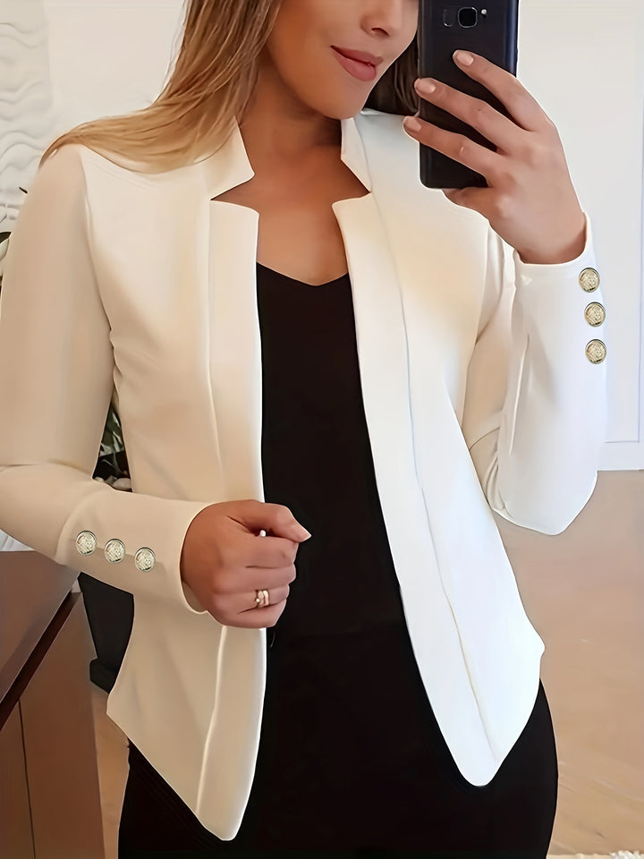 Solid Open Front Blazer - Long Sleeve Office Wear