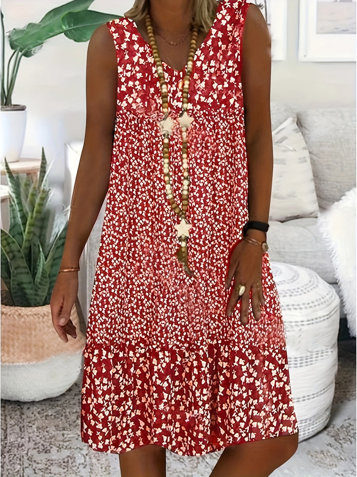 Summer New Directional Print V-Neck Sleeveless Dress