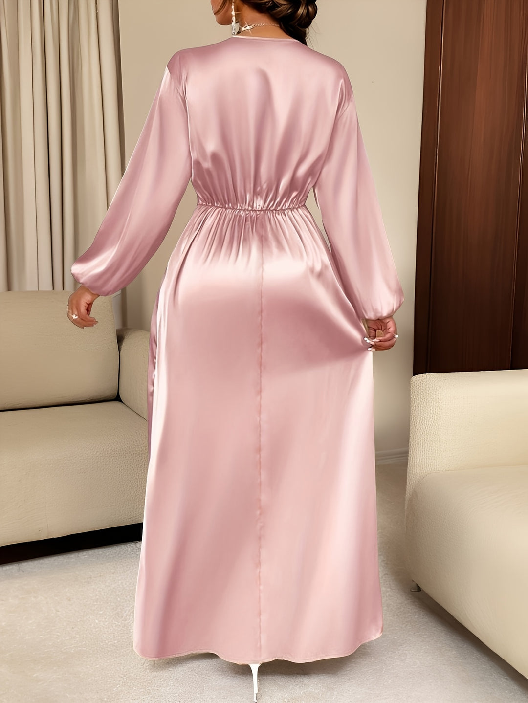 Women's Solid Color Simple Daily Satin Dress with Pleated Design