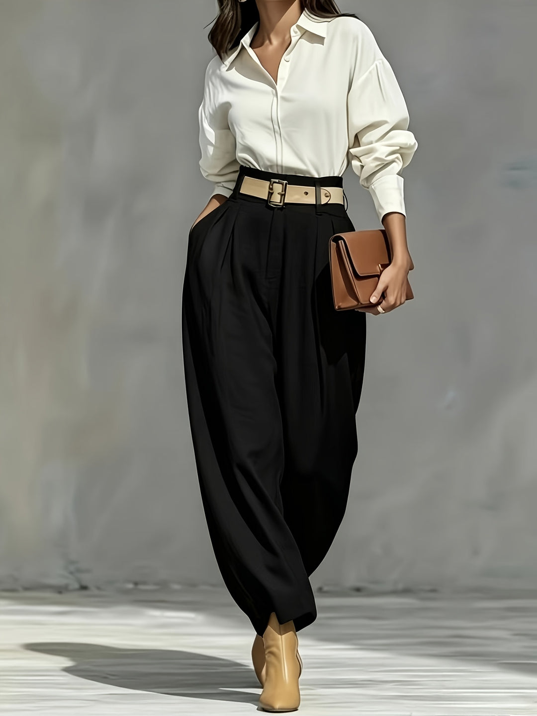 Women's High-Waist Drapey Casual Trousers
