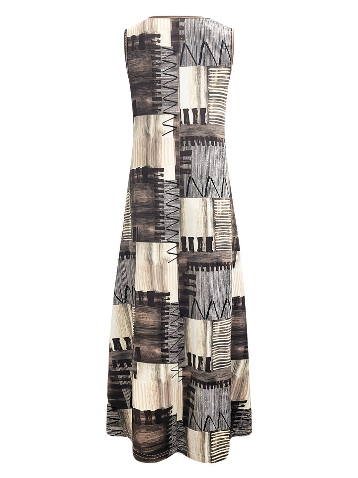 Women's Plus Size Color Block Midi Dress with Pockets