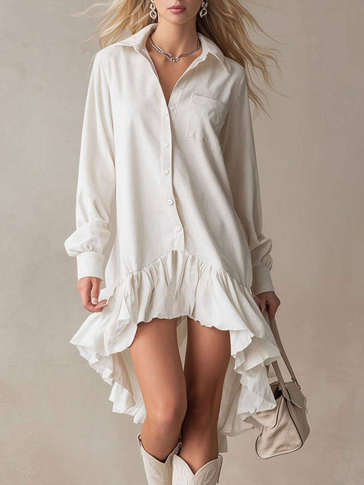 Elegant Off-white Ruffled Tencel Denim Midi Dress