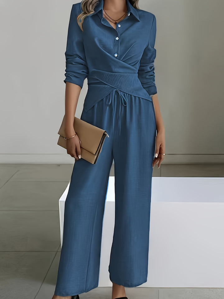 Elegant Easy Short Hem Top And Wide-Leg Pants Set