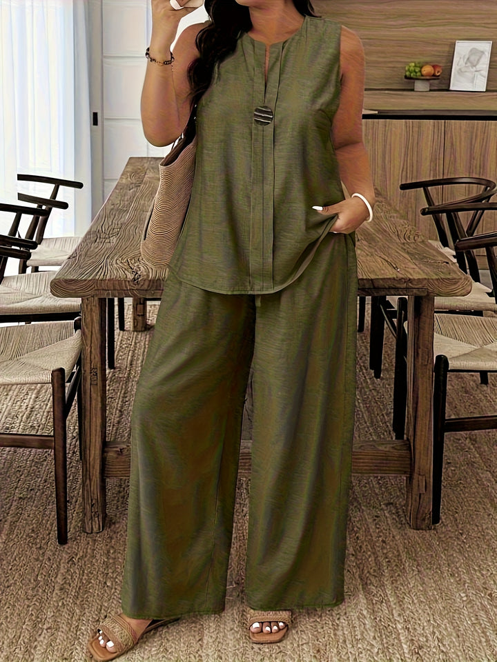 Women's Sleeveless Top & Straight Leg Pants Set
