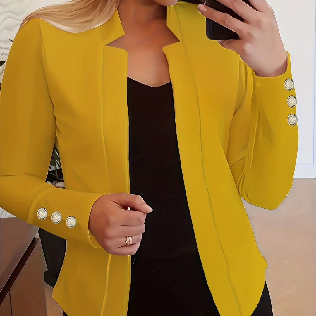 Solid Open Front Blazer - Long Sleeve Office Wear