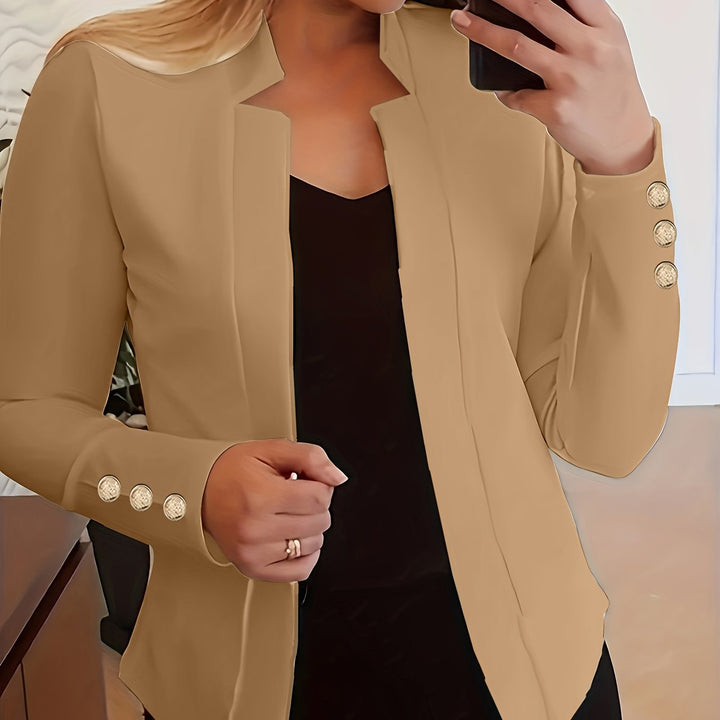 Solid Open Front Blazer - Long Sleeve Office Wear