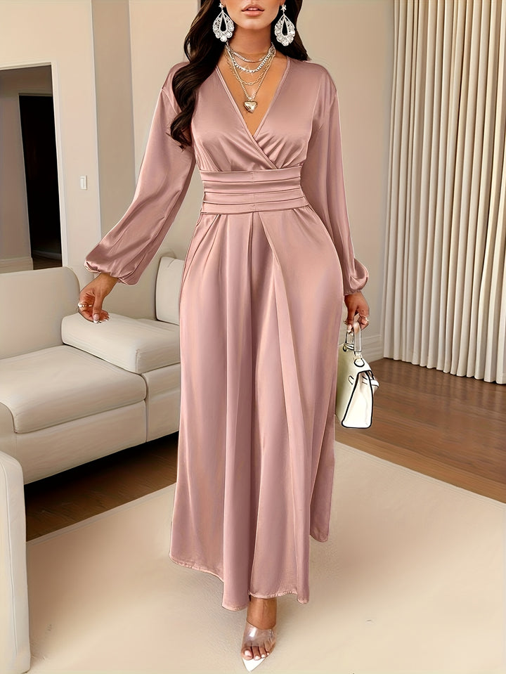 Women's Solid Color Simple Daily Satin Dress with Pleated Design
