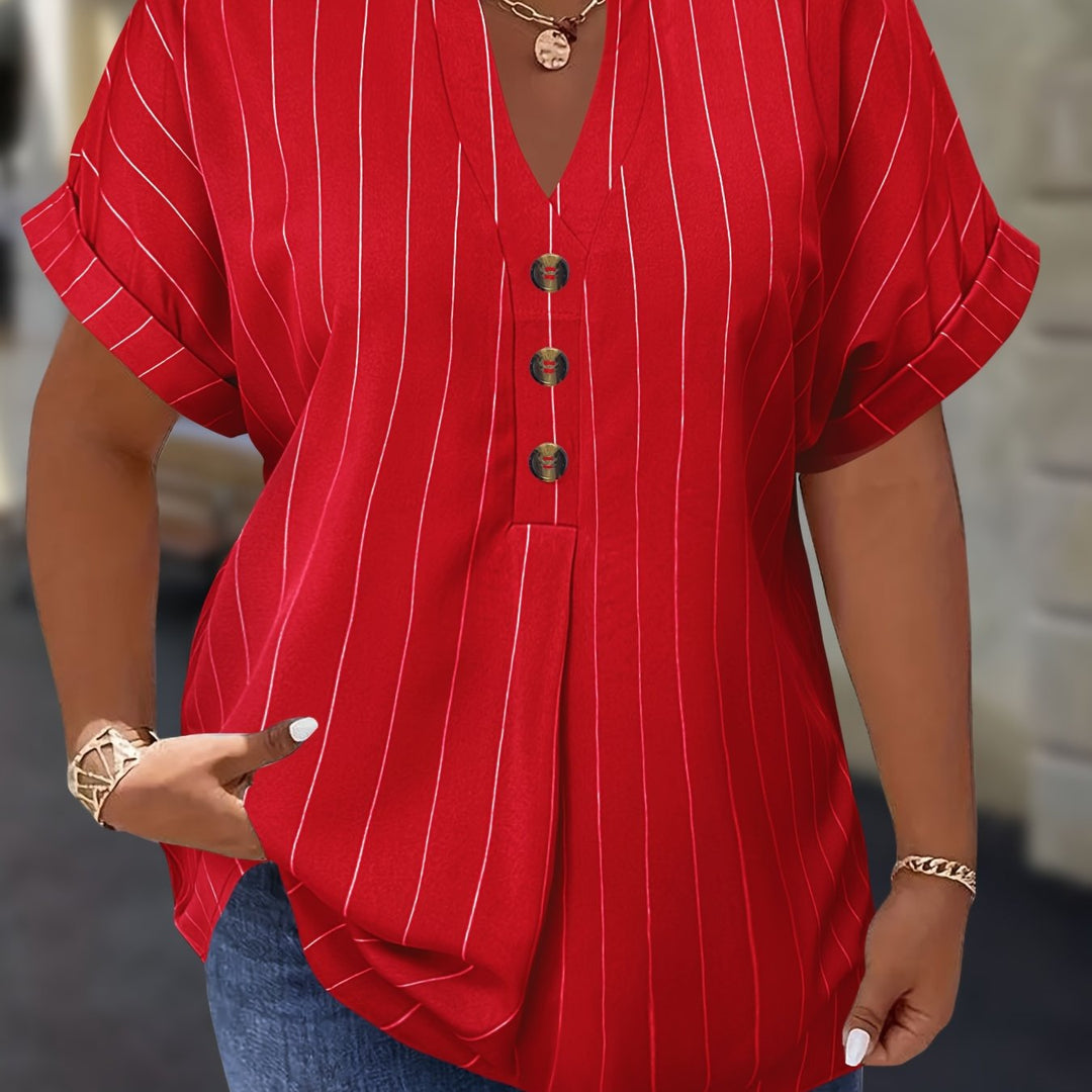 Hilda |  Striped Blouse Button Detail