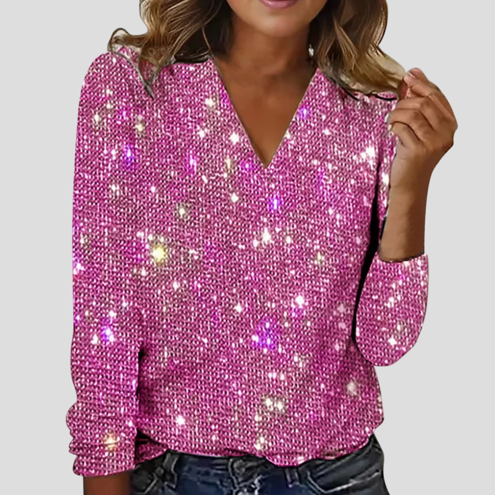 Elegant V-neck glitter blouse