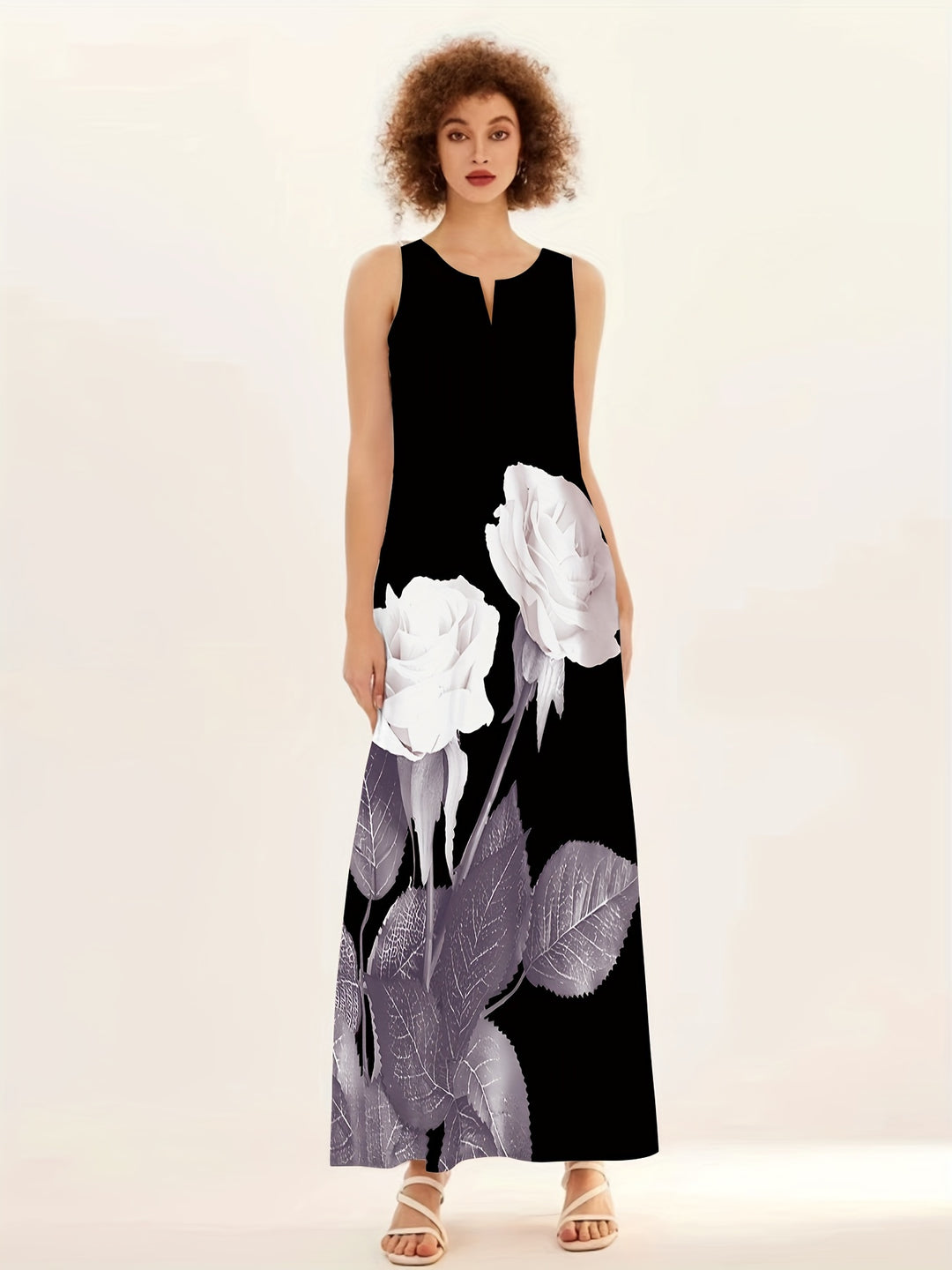 Notched Neck Sleeveless Casual Dress