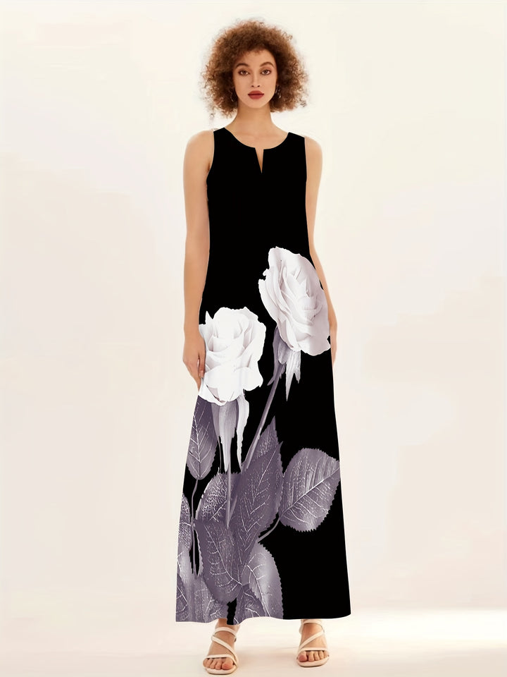 Notched Neck Sleeveless Casual Dress