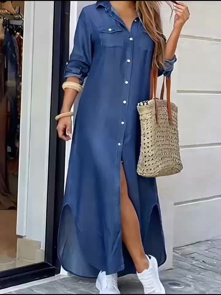 Women's Loose Split Hem Shirt Dress