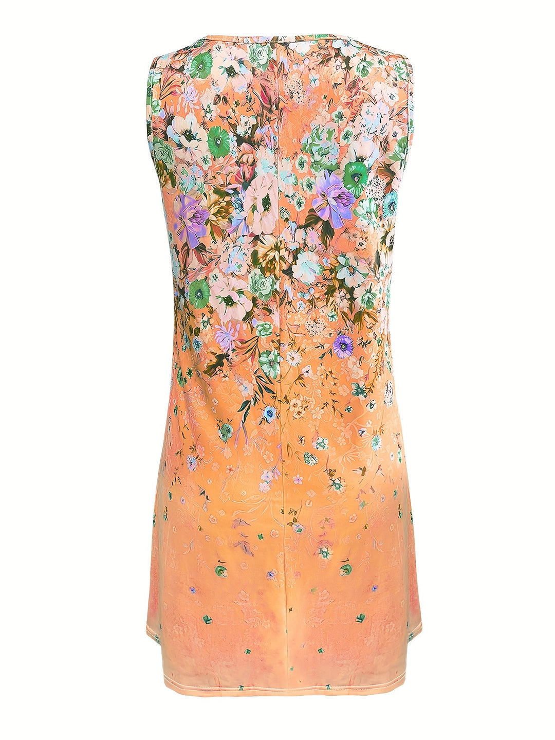 Summer Women's Fashion Small Floral Print Sleeveless V-Neck Casual Loose Dress