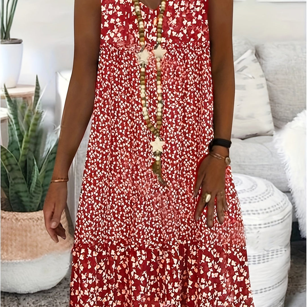 Summer New Directional Print V-Neck Sleeveless Dress
