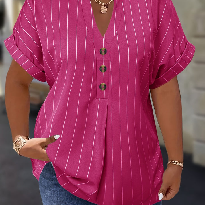 Hilda |  Striped Blouse Button Detail