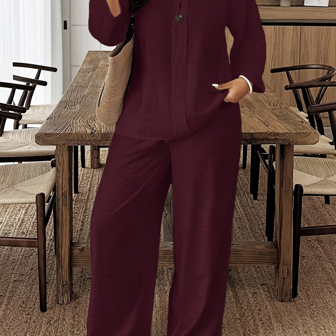 Plus Size Long Sleeve Shirt & Loose Pants Set
