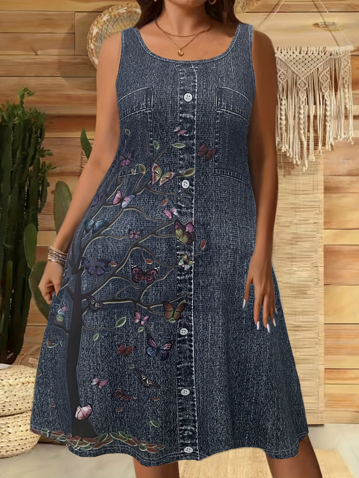Plus Size Casual Print Denim Dress