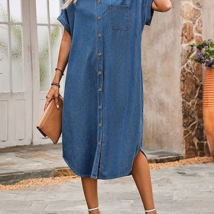 Plus Size Casual Button-Front Denim Dress