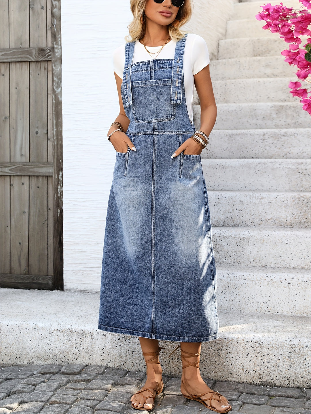 Women's High-Waisted Denim Overall Dress