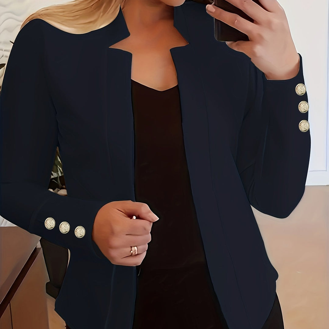 Solid Open Front Blazer - Long Sleeve Office Wear