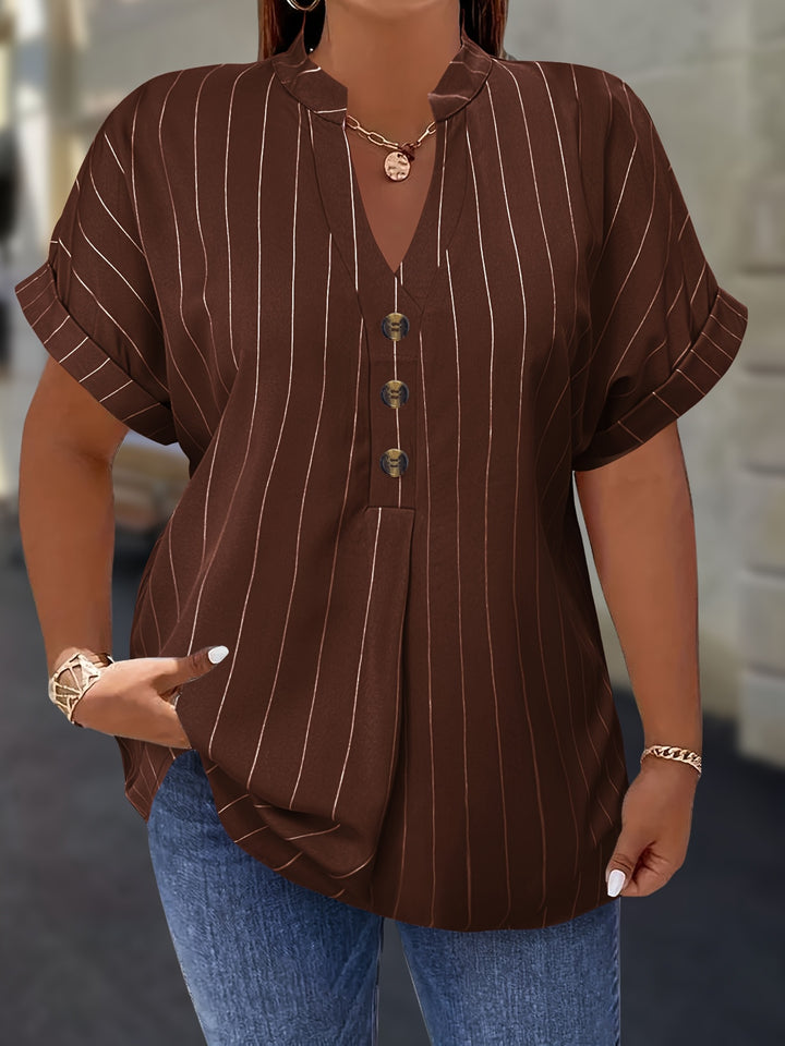 Hilda |  Striped Blouse Button Detail