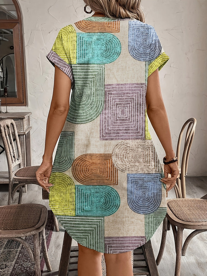Women'S Summer Printed Elegant V-Neck Button Women'S Dress