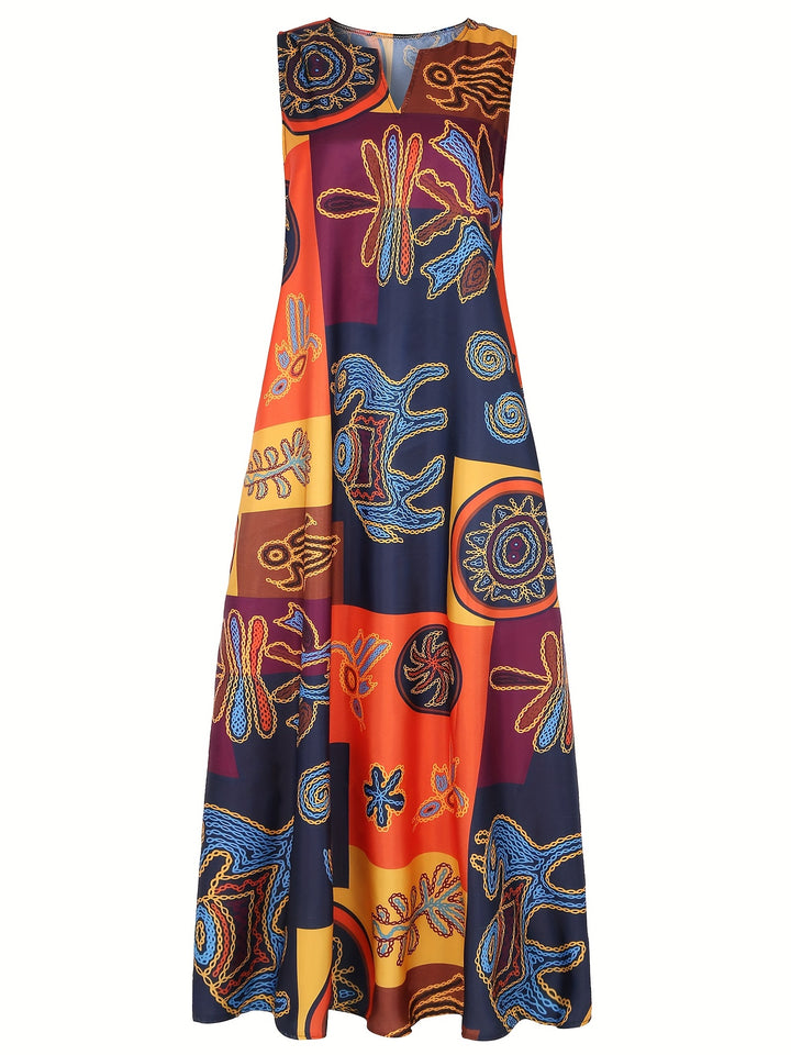 Women's Retro V-Neck Sleeveless A-Line Dress with Pockets