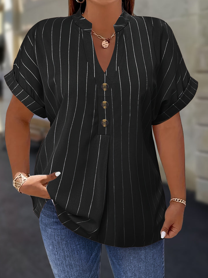 Hilda |  Striped Blouse Button Detail