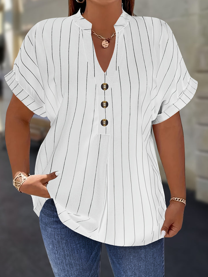 Hilda |  Striped Blouse Button Detail