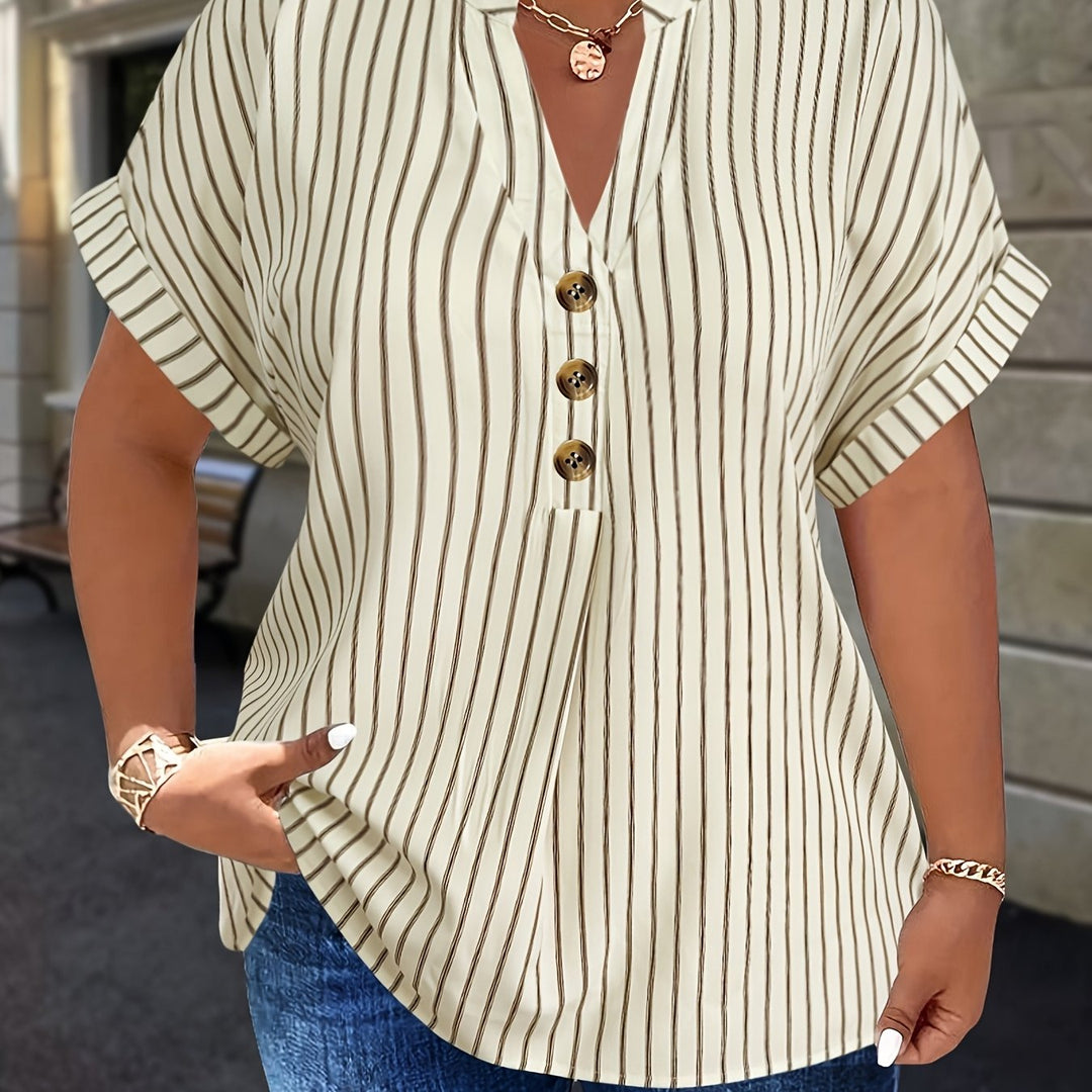 Hilda |  Striped Blouse Button Detail