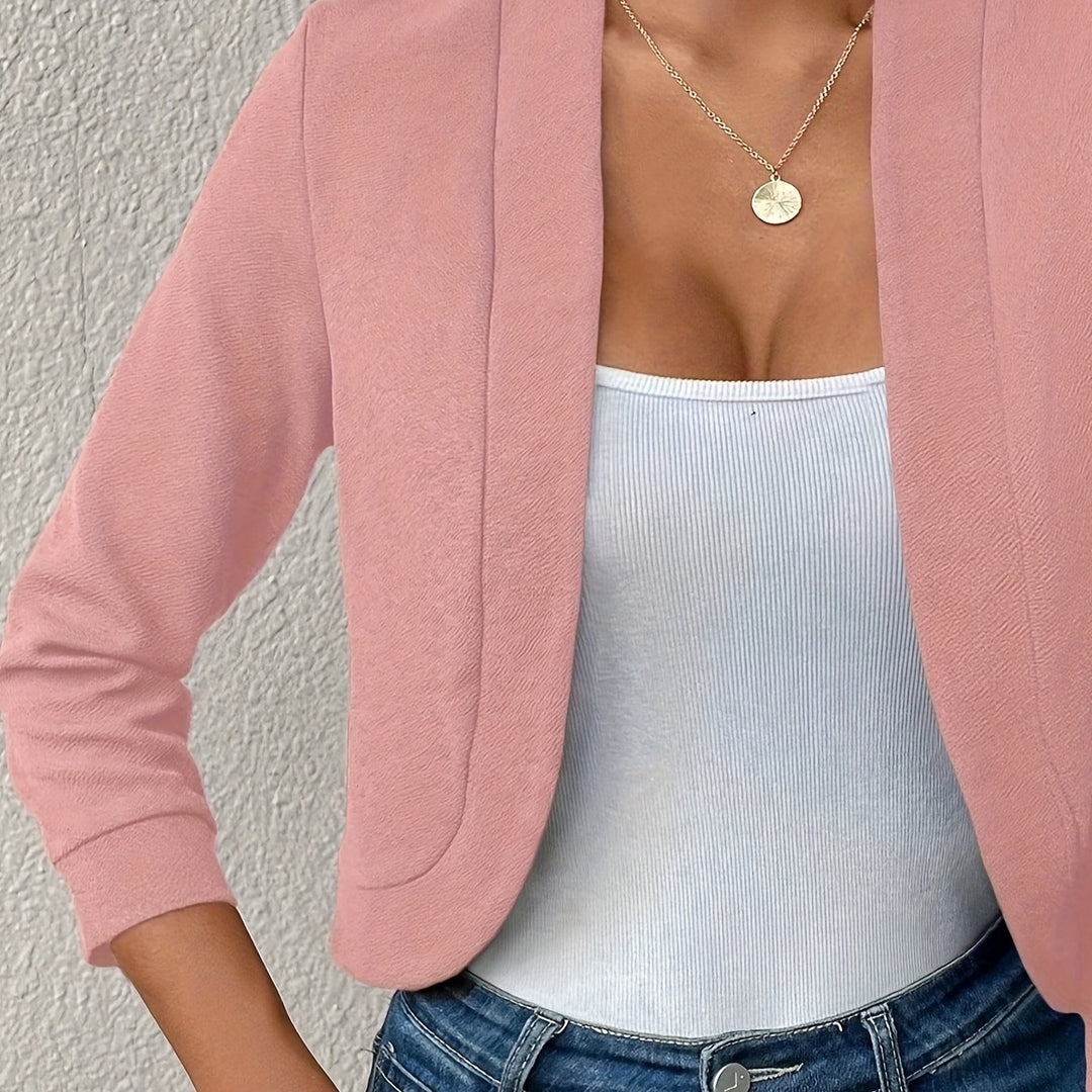 Elegant Tailored Short Blazer with Rounded Corners And Long Sleeves