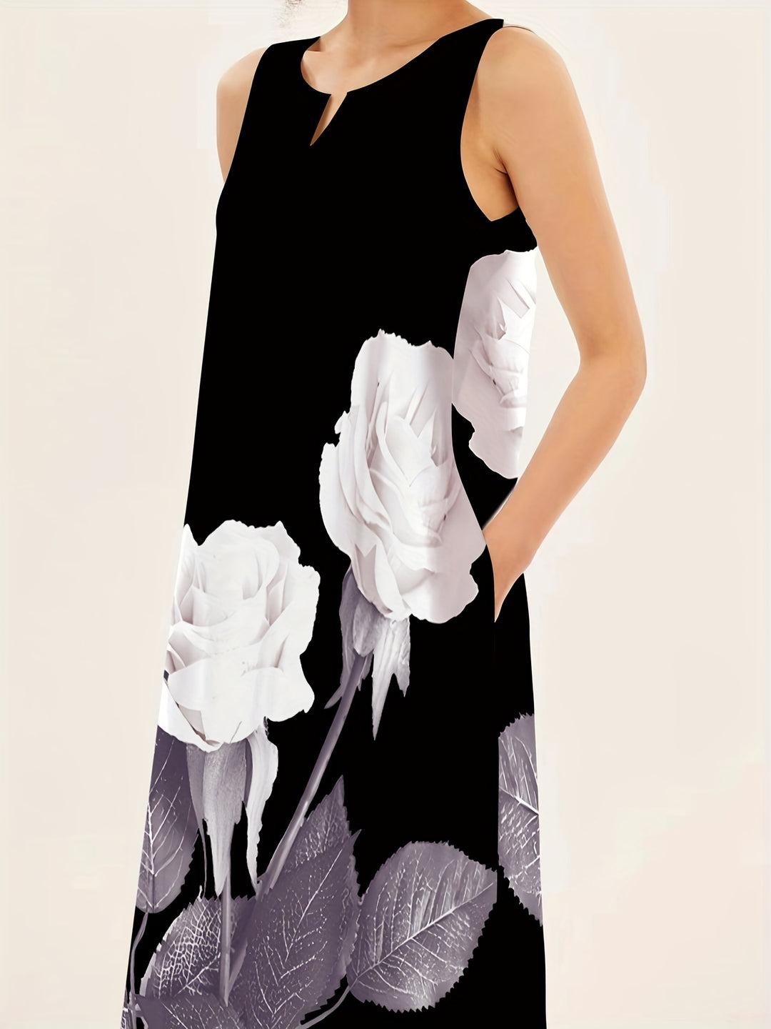 Notched Neck Sleeveless Casual Dress