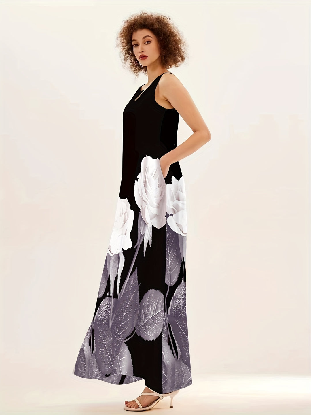 Notched Neck Sleeveless Casual Dress