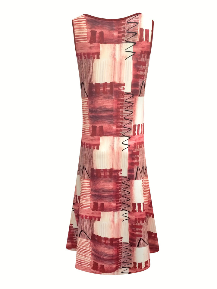 Women's Plus Size Color Block Midi Dress with Pockets
