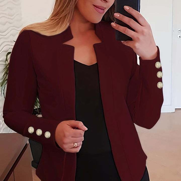 Solid Open Front Blazer - Long Sleeve Office Wear